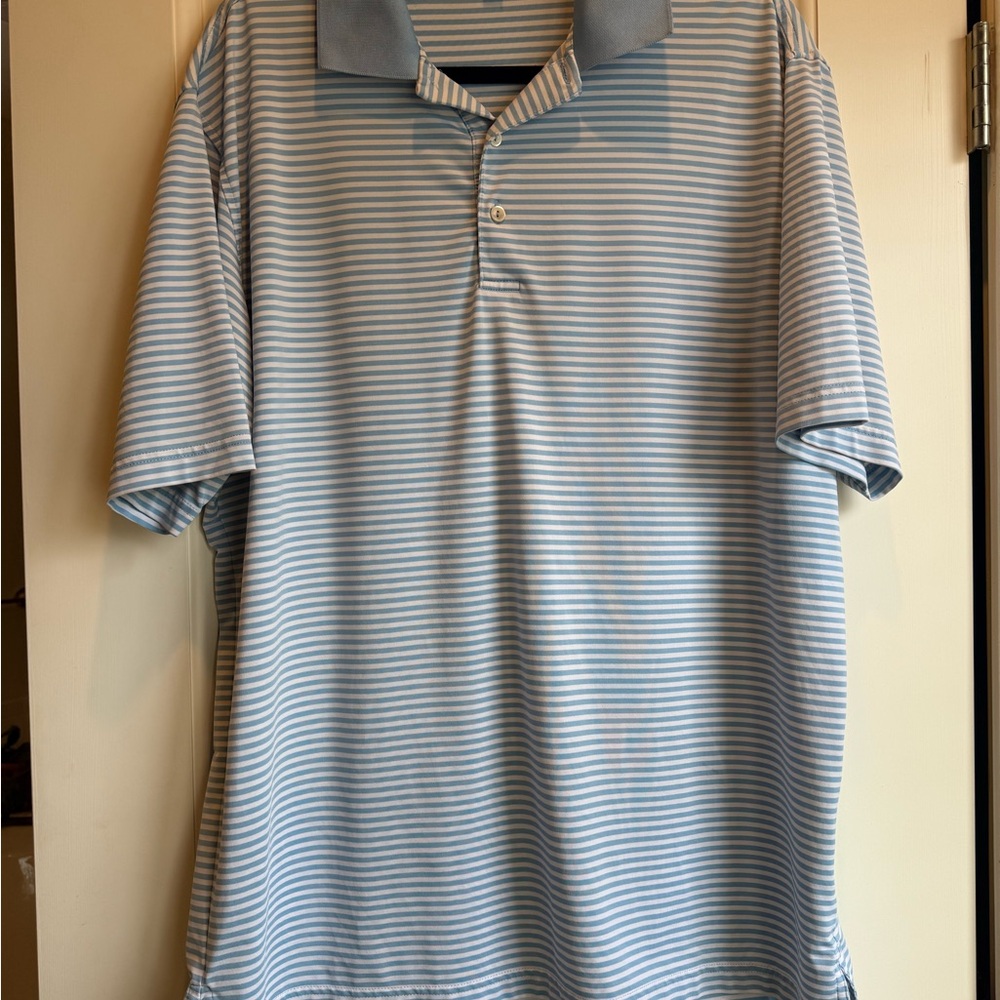 Peter Millar Men's Striped Polo Shirt - Blue Size Large